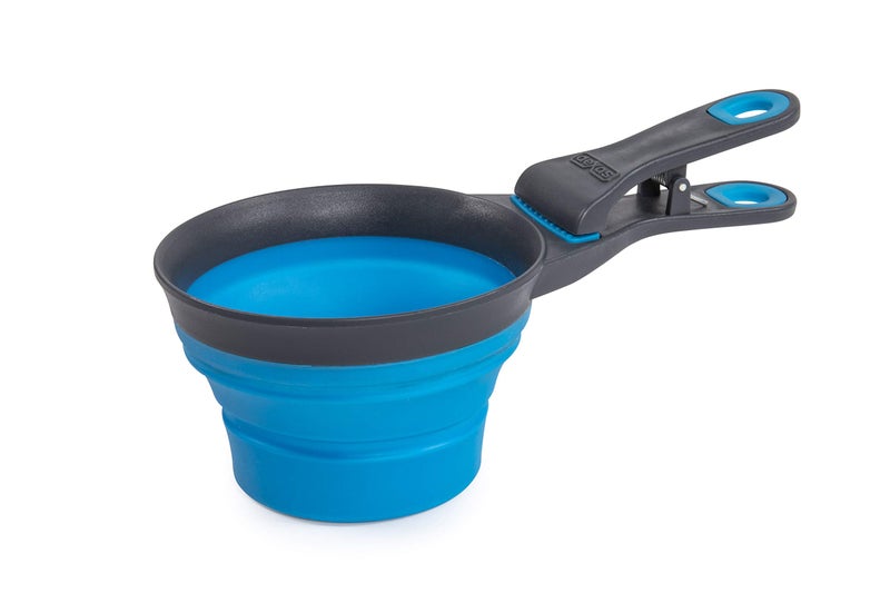 Dexas Pets Collapsible KlipScoop Collapsible Dry Dog Food Scoop and Dog Food Bag Clip, 2 Cup Capacity, Pro Blue - Image 1